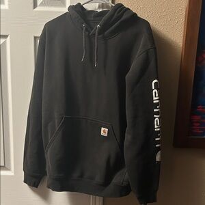 Carhartt Men's Black Hoodie with Sleeve Logo